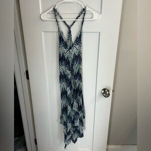 Mahina Blue and White Chevron Midi Dress